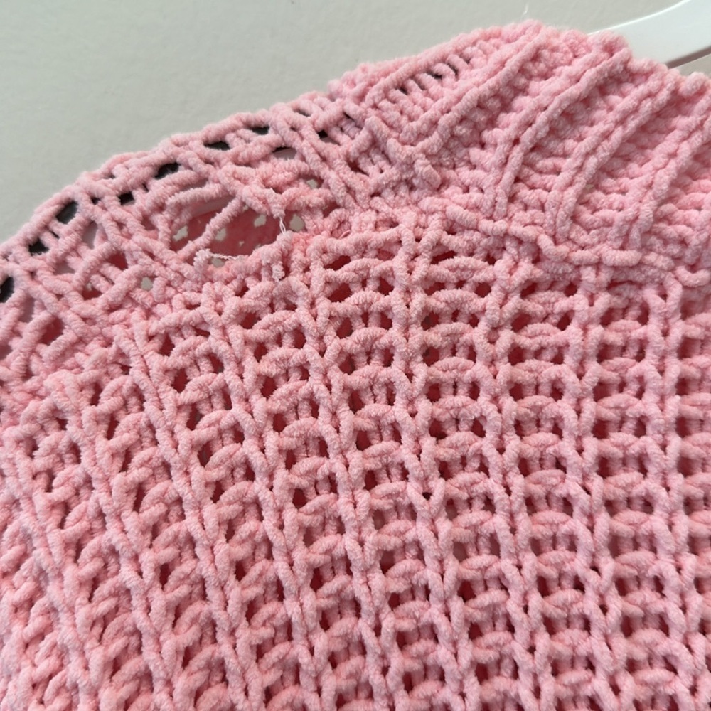 Oversized Chunky Open Knit Barbie Pink Sweater Size Small Girl Slouchy Pretty - Picture 5 of 7